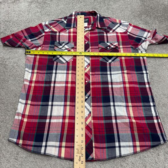 Wrangler Western Pearl Button Down Shirt Mens 17.5 Tall Red Plaid Short Sleeve - Picture 10 of 13